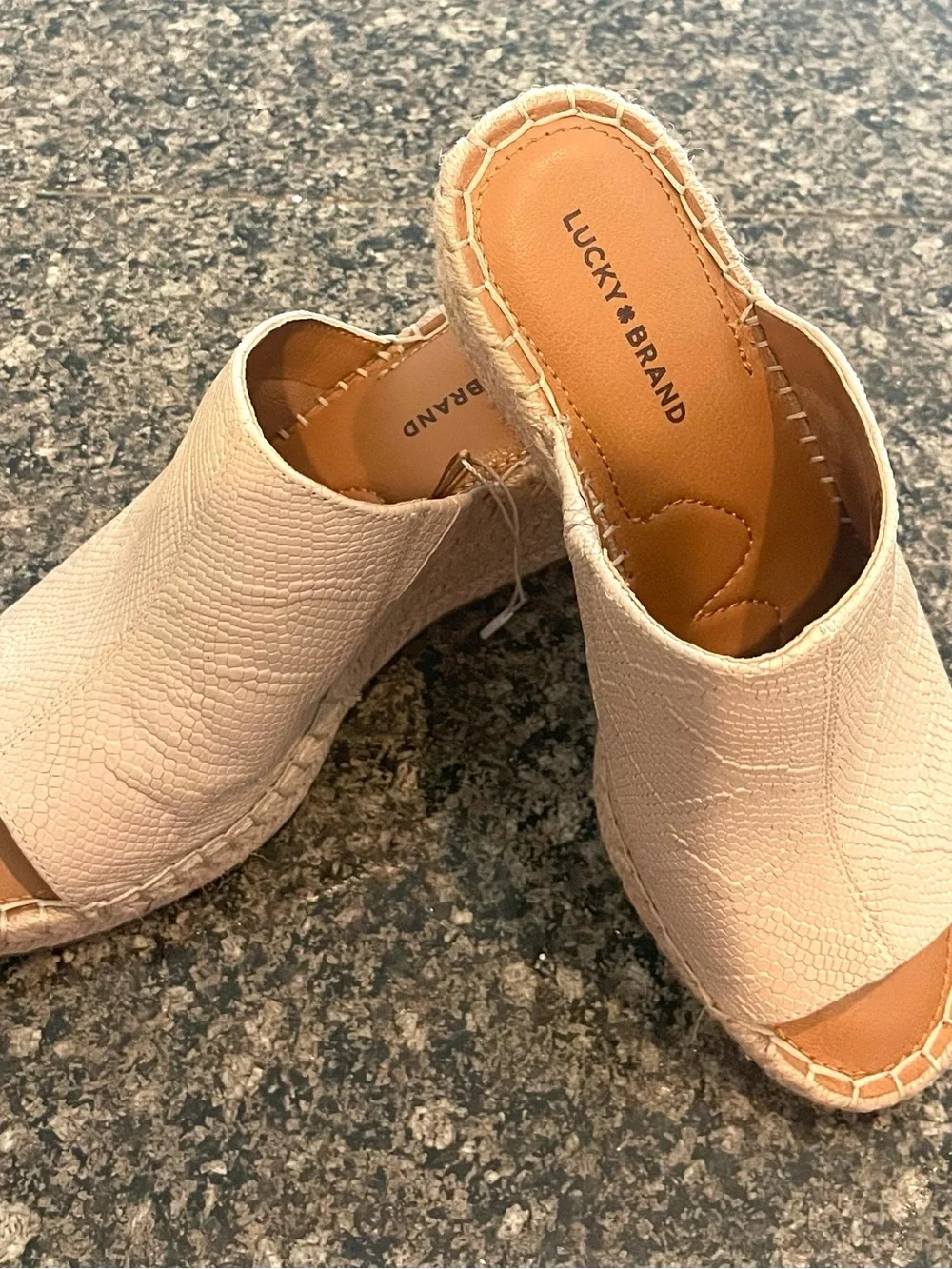 Lucky Brand Cream Textured Espadrille Slide Wedges